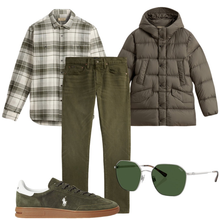 Outfit uomo - Total look #2281947. Stile Casual per Tutti i giorni. Abbinamento con sneakers, occhiali da sole, jeans, parka, camicie.