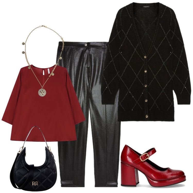 Outfit donna - Total look #2281977. Stile Chic per Serata fuori. Abbinamento con borse a tracolla, top, ciondoli, cardigans, pantaloni, décolleté.