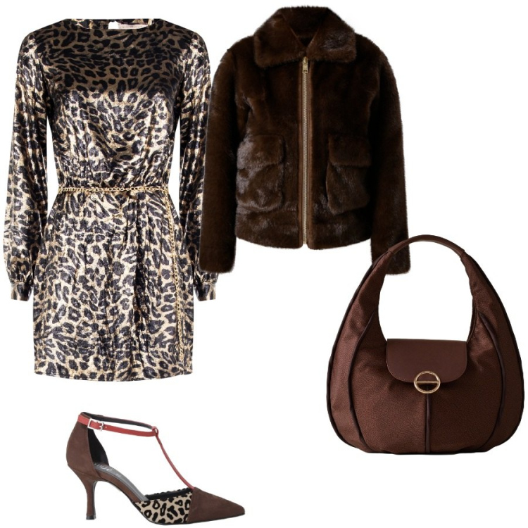 Outfit donna - Saturday night. Stile Glamour per Serata fuori. Abbinamento con vestiti corti, ecopellicce, borse a spalla, décolleté.