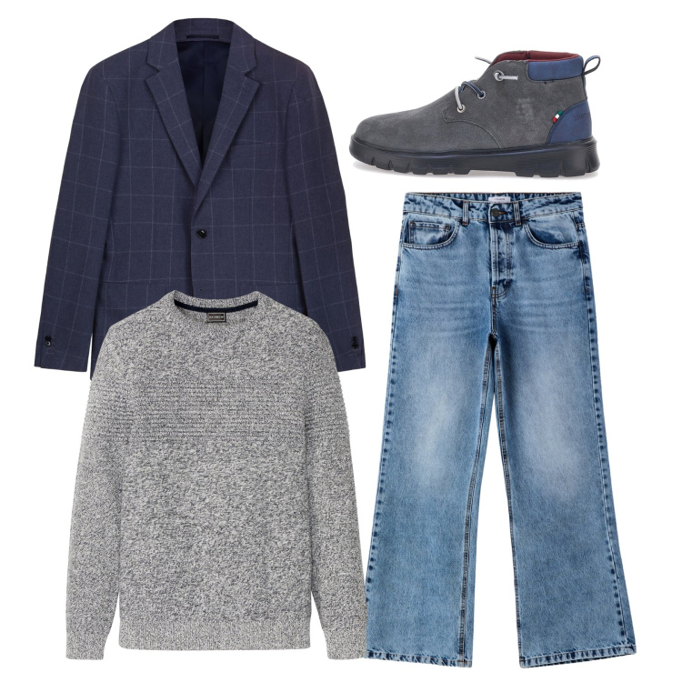 Outfit uomo - Total look. Stile Casual per Tutti i giorni. Abbinamento con maglieria, jeans, scarpe stringate, giacche.