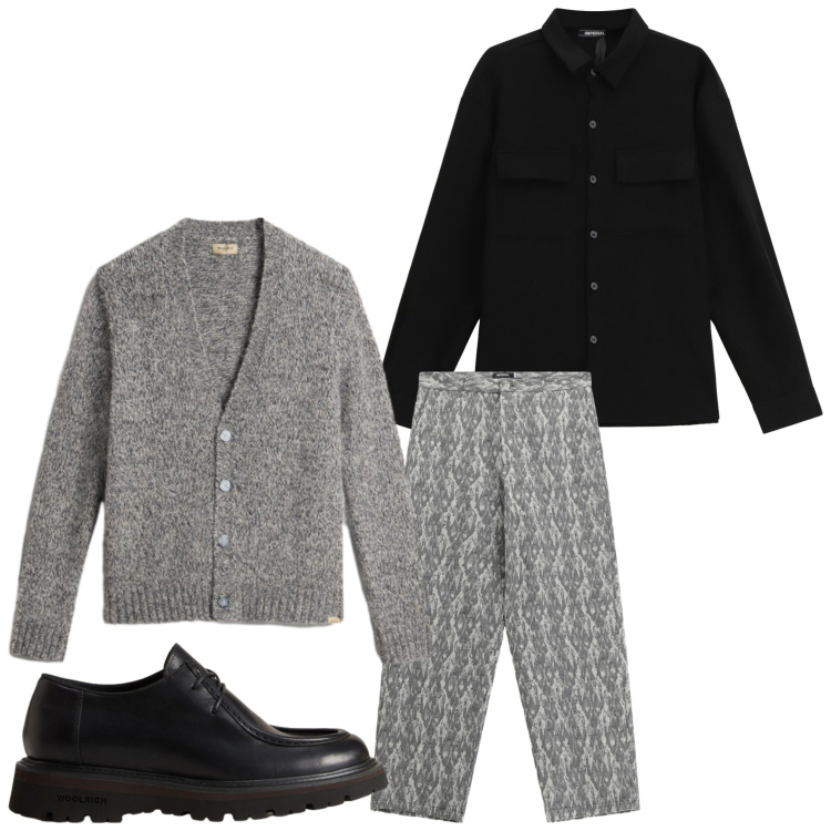 Outfit uomo - Grigio. Stile Business/Elegante per Serata speciale. Abbinamento con camicie, pantaloni, cardigans, scarpe stringate.