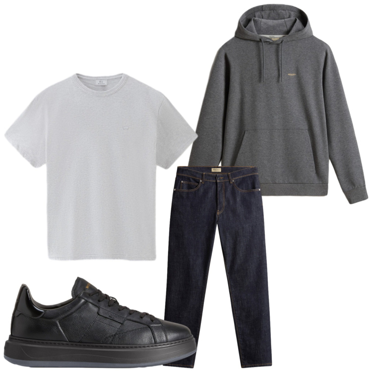 Outfit uomo - Tra amici. Stile Casual per Serata speciale. Abbinamento con pantaloni, sneakers, felpe con cappuccio, t-shirt.