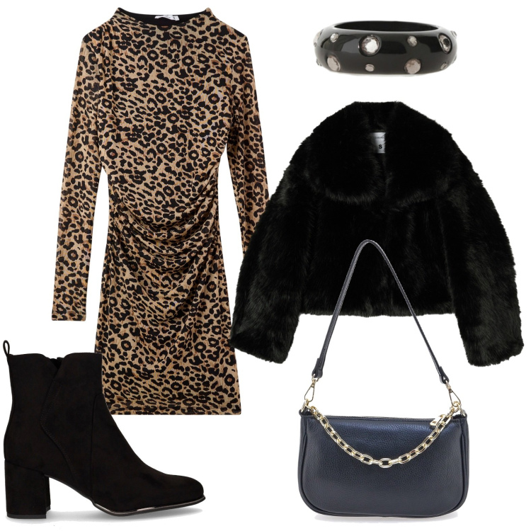 Outfit donna - Dammi un grr. Stile Etnico per Serata fuori. Abbinamento con vestiti midi/longuette, ecopellicce, anelli, borse a tracolla, stivaletti.