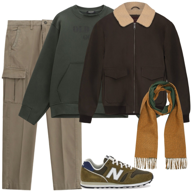 Outfit uomo - Comodità. Stile Casual per Tutti i giorni. Abbinamento con felpe, pantaloni cargo, sciarpe, sneakers, bomber.