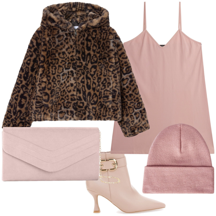 Outfit donna - Stivaletti in look sexy. Stile Sexy per Serata fuori. Abbinamento con pochette, berretti, ecopellicce, vestiti corti, stivaletti.