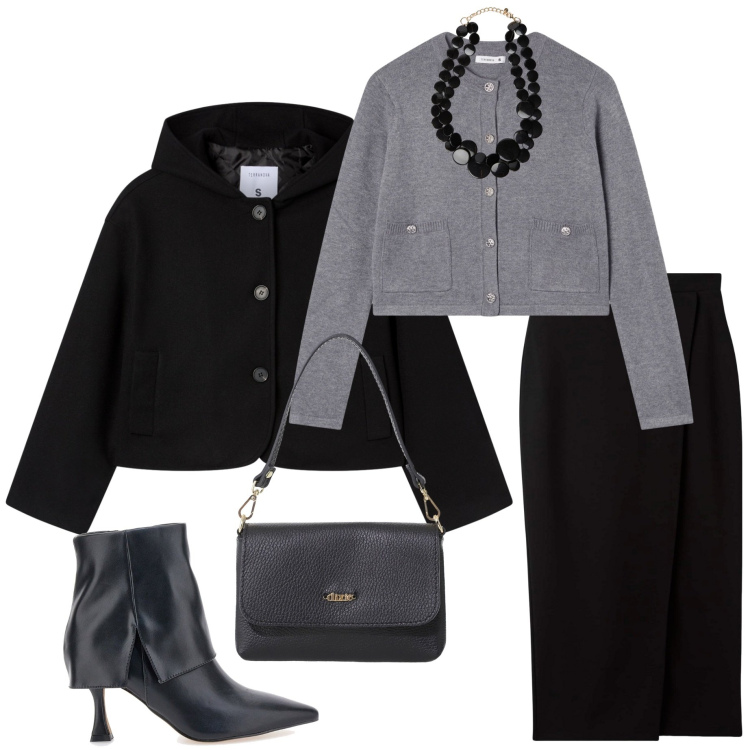 Outfit donna - Novembre con gli stivaletti. Stile Casual chic per Serata fuori. Abbinamento con gonne longuette, cardigans, caban, borse a tracolla, stivaletti, collane.