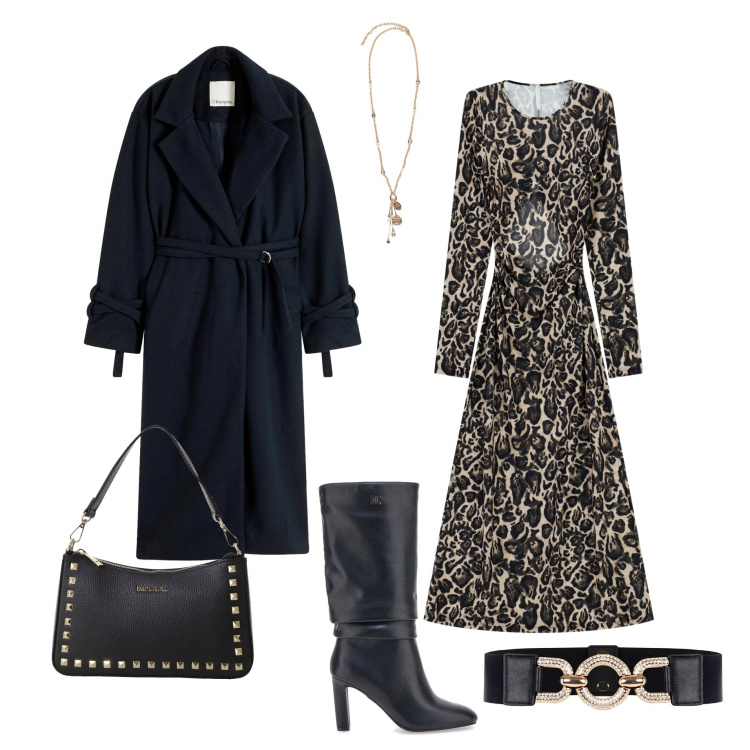 Outfit donna - Animalier sobrio e con stile.... Stile Chic Abbinamento con cappotti, cinture, vestiti lunghi, pochette, stivali, ciondoli.