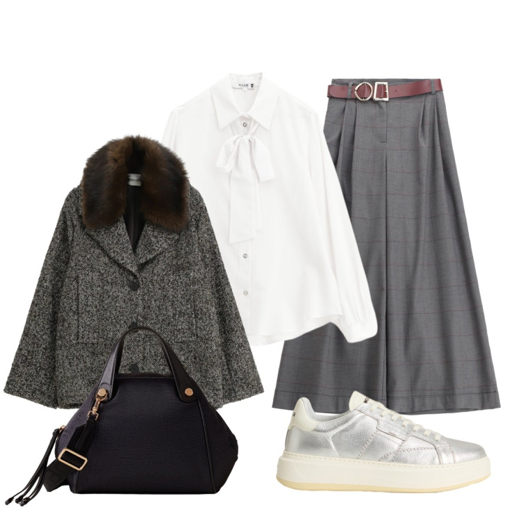 Outfit donna - Pantapalazzo larghi comodi ma eleganti. Stile Glamour per Tutti i giorni. Abbinamento con camicie, pantaloni, borse a mano, cappotti, sneakers.