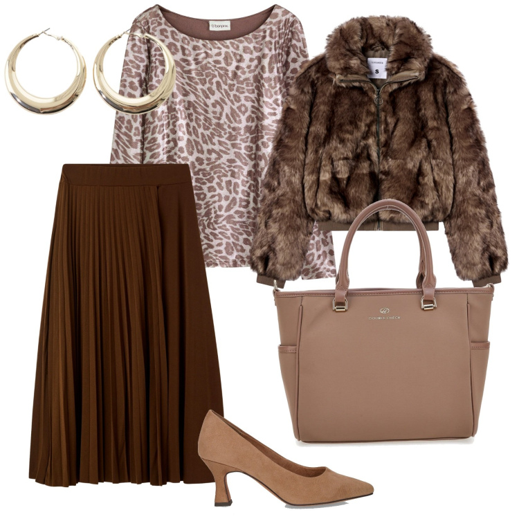 Outfit donna - Animalier. per Tutti i giorni. Abbinamento con maglieria, gonne lunghe, ecopellicce, orecchini, borse a tracolla, décolleté.