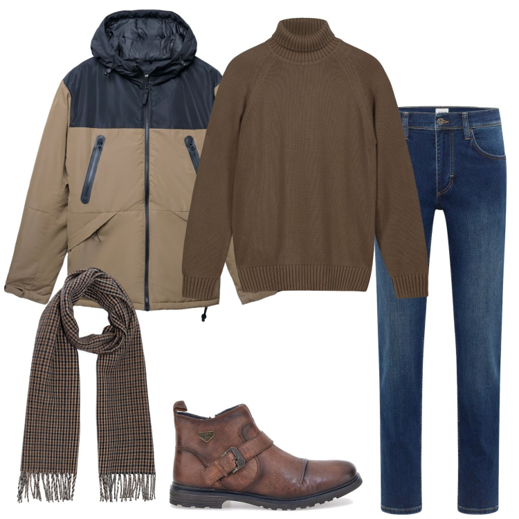 Outfit uomo - Simply. Stile Casual per Tutti i giorni. Abbinamento con jeans dritti, bomber, stivali e stivaletti, sciarpe, pullovers.
