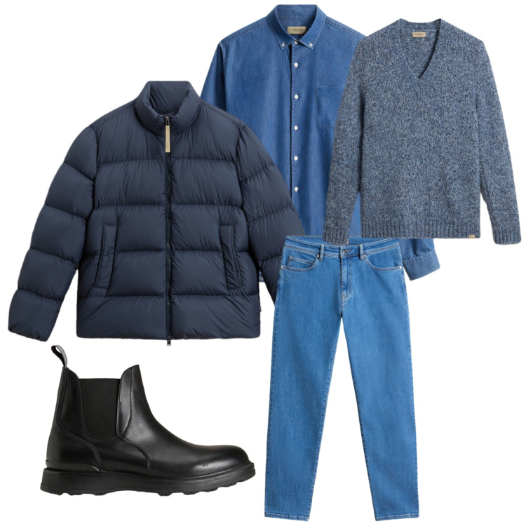 Outfit uomo - Total look #2282121. Stile Casual per Tutti i giorni. Abbinamento con pantaloni, stivali e stivaletti, piumini, camicie, pullovers.