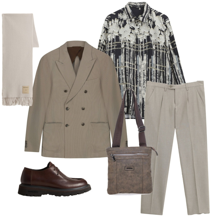 Outfit uomo - Total look #2282125. Stile Trendy per Serata speciale. Abbinamento con camicie, pantaloni, scarpe stringate, sciarpe, portafogli, giacche.