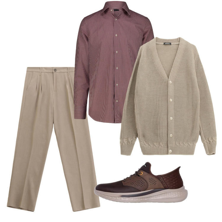 Outfit uomo - Novembre in casa. Stile Casual per Tutti i giorni. Abbinamento con pantaloni, cardigans, camicie, sneakers.