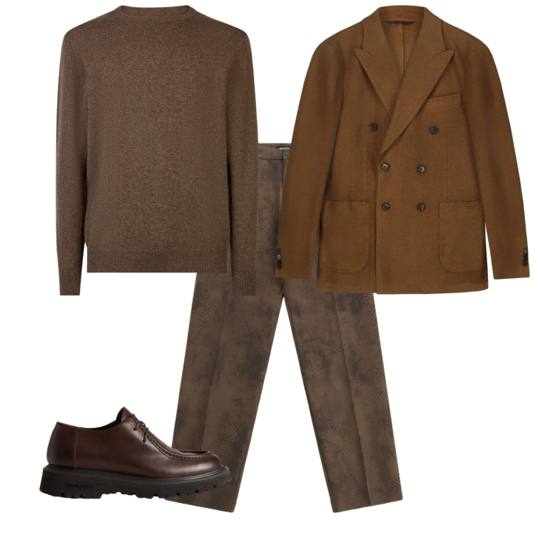 Outfit uomo - Cannella. Stile Casual per Tutti i giorni. Abbinamento con pantaloni, scarpe stringate, giacche, maglieria.