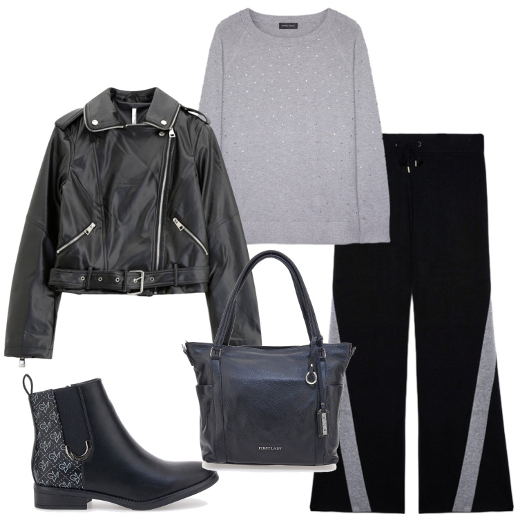 Outfit donna - Urban. Stile Urban per Tutti i giorni. Abbinamento con giacche, maglieria, pantaloni, stivaletti, shopping bag.