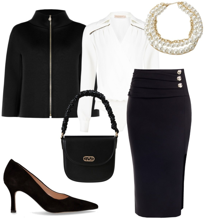 Outfit donna - Bon ton. Stile Bon Ton per Serata fuori. Abbinamento con bluse, cappe, gonne, borse a mano, collane, décolleté.