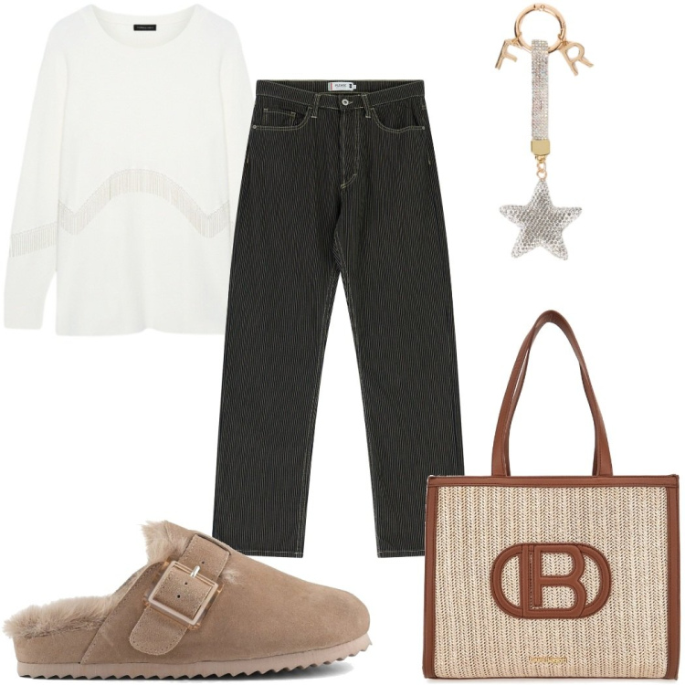 Outfit donna - Total look #2282152. Stile Trendy per Tutti i giorni. Abbinamento con pantaloni, sabot, borse a spalla, maglieria, portachiavi.