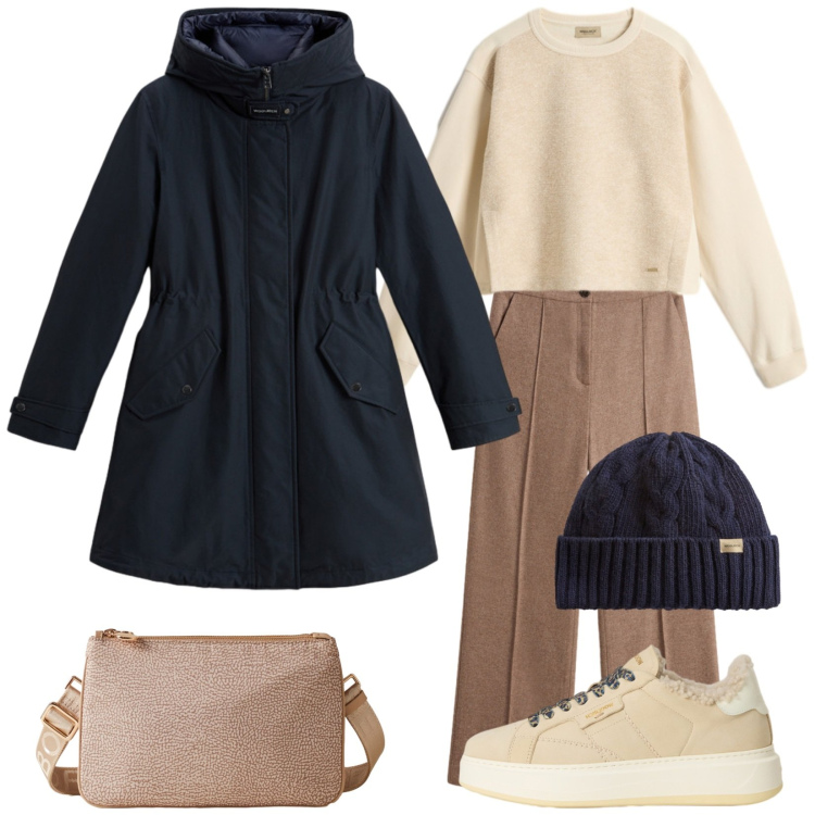Outfit donna - Il Parka 3 in 1. Stile Basic per Tutti i giorni. Abbinamento con borse a tracolla, parka, pantaloni, sneakers, berretti, felpe.