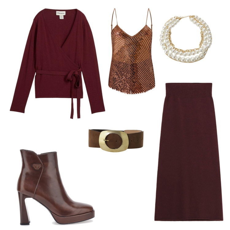 Outfit donna - Pomeriggio casual. Stile Casual per Tutti i giorni. Abbinamento con cardigans, canottiere, gonne lunghe, collane, cinture, stivaletti.