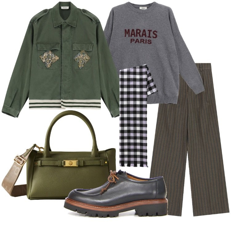 Outfit donna - Lines of Style. Stile Trendy per Tutti i giorni. Abbinamento con borse a mano, pantaloni, cappotti, maglieria, sciarpe, mocassini.