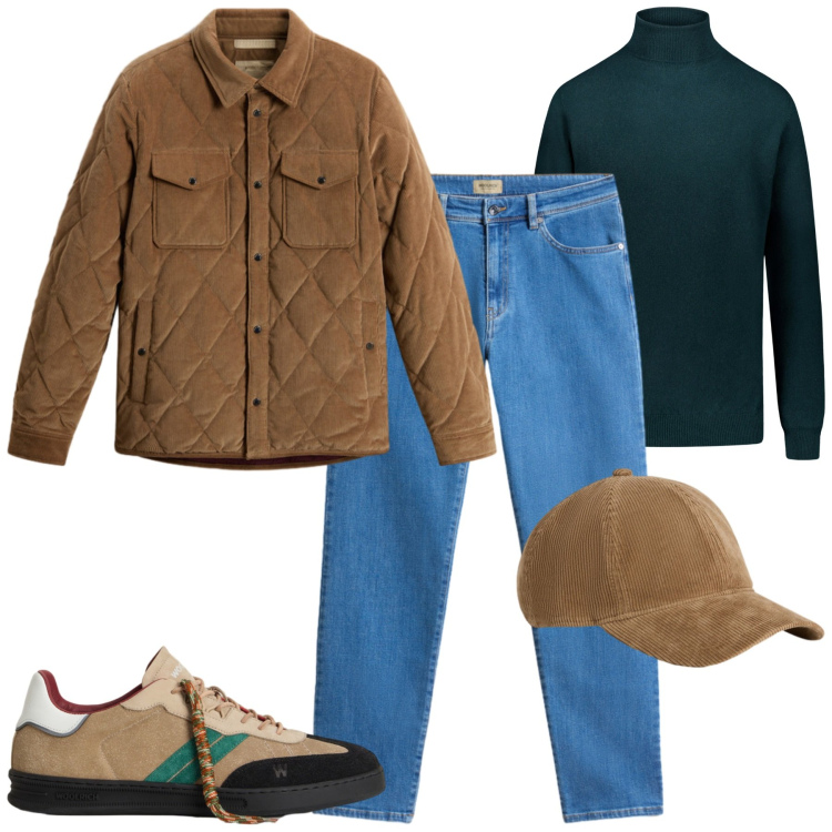 Outfit uomo - Novembre. Stile Casual per Tutti i giorni. Abbinamento con pantaloni, sneakers, cappelli con visiera, giacche, maglieria.