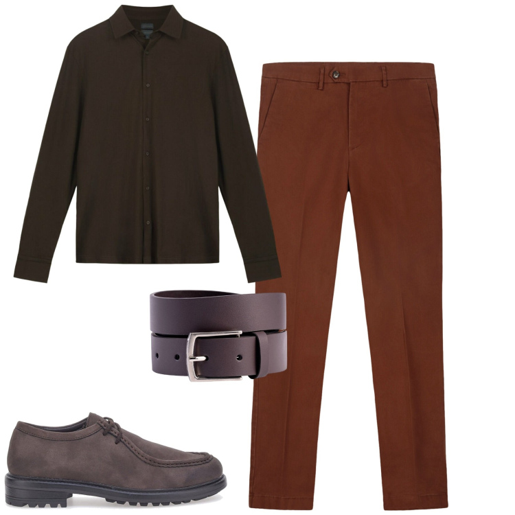 Outfit uomo - Novembre. Stile Trendy per Tutti i giorni. Abbinamento con scarpe stringate, cinture, pantaloni chino, polo.