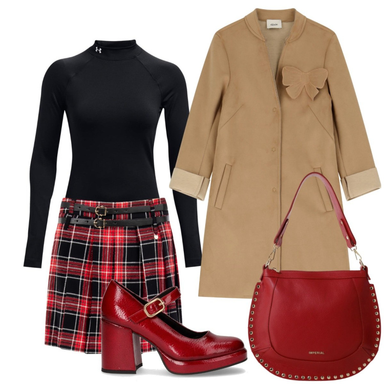 Outfit donna - Total look. Stile Preppy per Tutti i giorni. Abbinamento con minigonne, borse a spalla, cappotti, pullovers, décolleté.