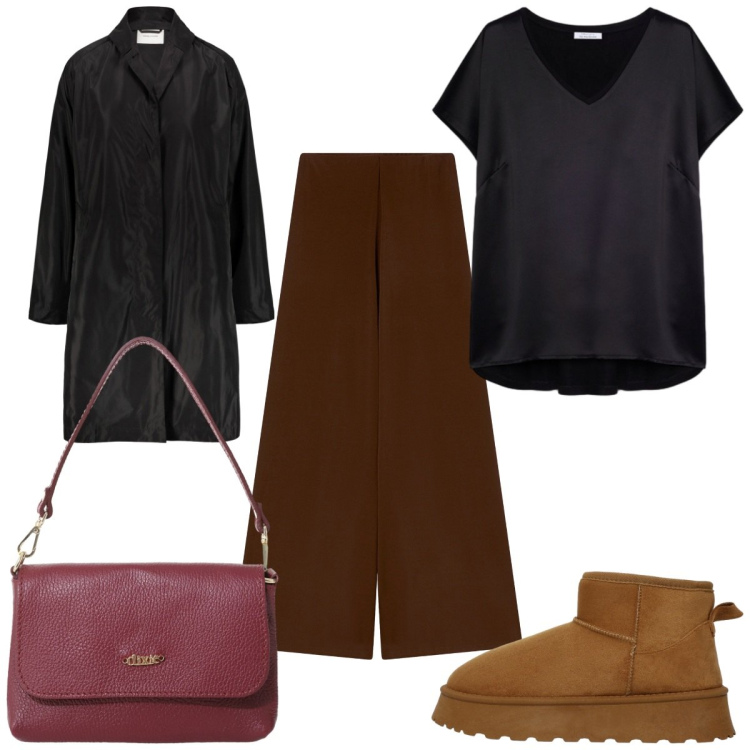 Outfit donna - Total look #2282207. Stile Trendy per Tutti i giorni. Abbinamento con stivali, pantaloni, borse a tracolla, trench, bluse.