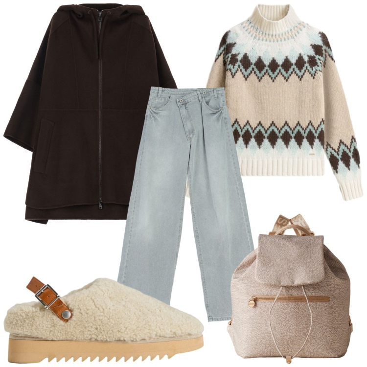 Outfit donna - Total look #2282219. Stile Trendy per Tutti i giorni. Abbinamento con pantaloni, cappotti, zaini, sabot, maglieria.