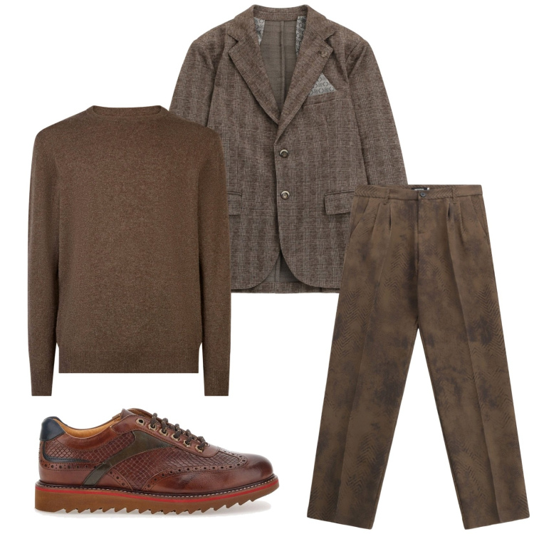 Outfit uomo - Total look #2282232. Stile Trendy per Ufficio. Abbinamento con pantaloni, giacche, maglieria, scarpe stringate.