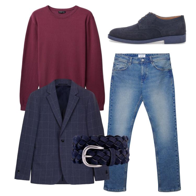 Outfit uomo - Tocco elegante. Stile Casual per Serata speciale. Abbinamento con jeans dritti, maglieria, scarpe stringate, cinture, giacche.