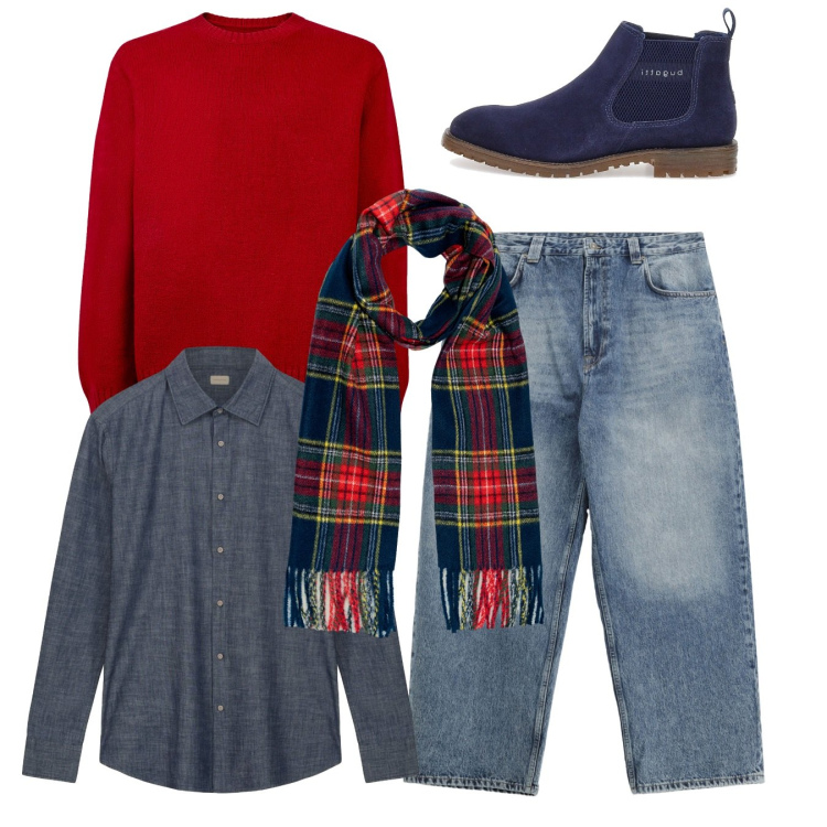 Outfit uomo - Jeans e tartan. Stile Casual per Tutti i giorni. Abbinamento con jeans, maglieria, stivali e stivaletti, sciarpe, camicie.