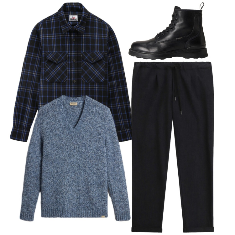 Outfit uomo - Linee morbide. Stile Casual per Tutti i giorni. Abbinamento con pantaloni, cappotti, anfibi, pullovers.