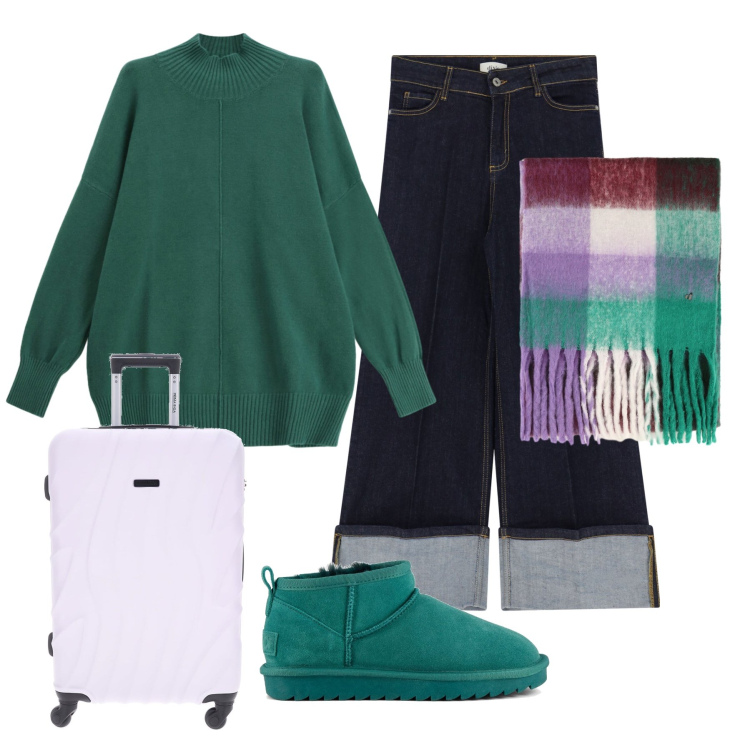 Outfit donna - Total look #2282257. Stile Casual chic per Tutti i giorni. Abbinamento con maglieria, sciarpe, jeans, stivali, valigie.