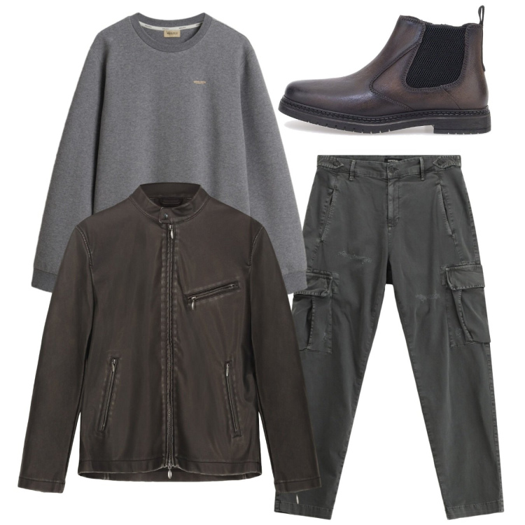 Outfit uomo - Streetwear. Stile Urban per Tutti i giorni. Abbinamento con pantaloni cargo, felpe, stivali e stivaletti, giacche.