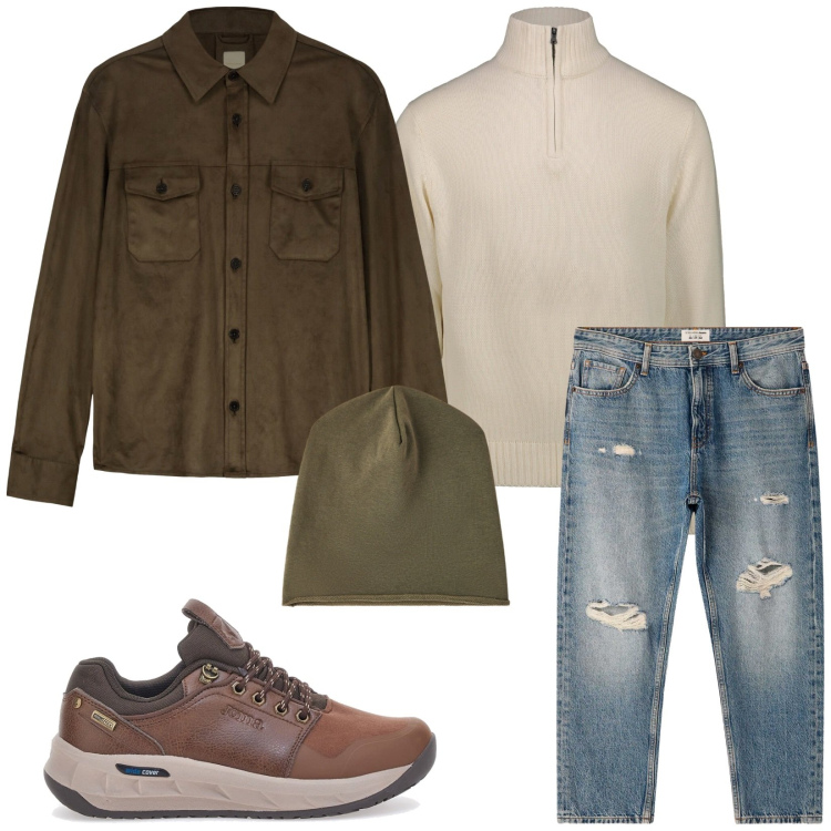 Outfit uomo - Total look #2282263. Stile Trendy per Tutti i giorni. Abbinamento con jeans strappati, berretti, sneakers, giacche, maglieria.