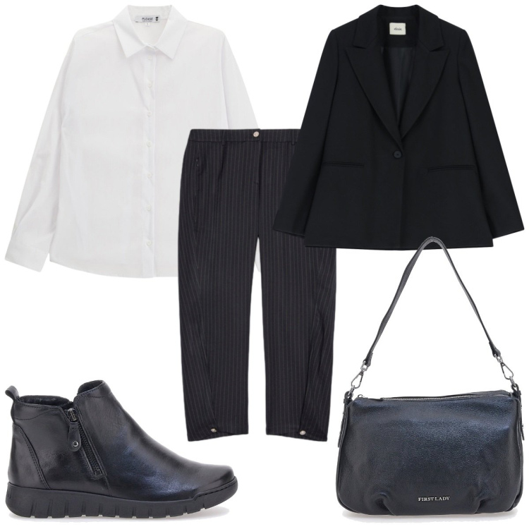 Outfit donna - Lines of Style : con il blazer. Stile Minimal per Tutti i giorni. Abbinamento con camicie, blazer, stivaletti, pantaloni, borse a spalla.