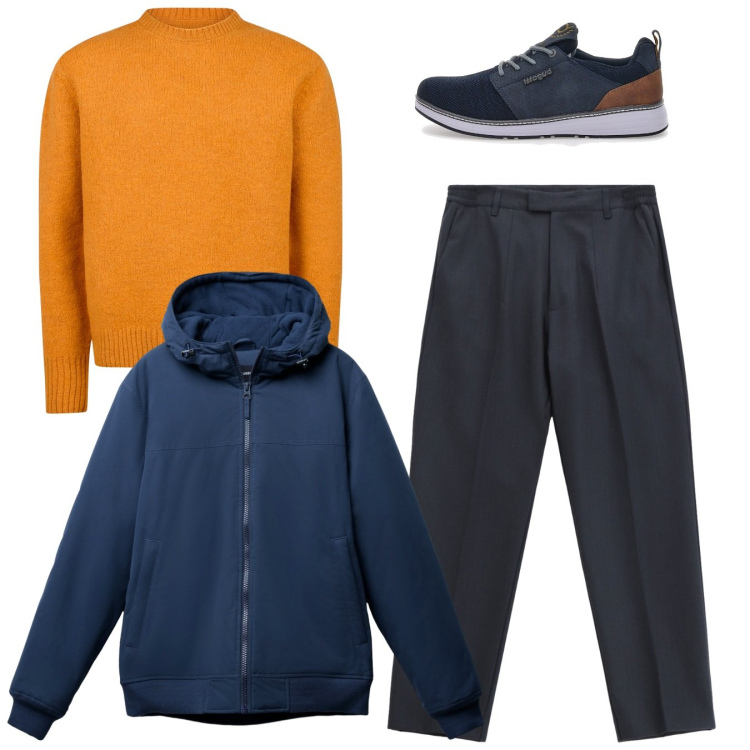 Outfit uomo - Total look. Stile Casual per Tutti i giorni. Abbinamento con giacche, pantaloni, sneakers, maglieria.
