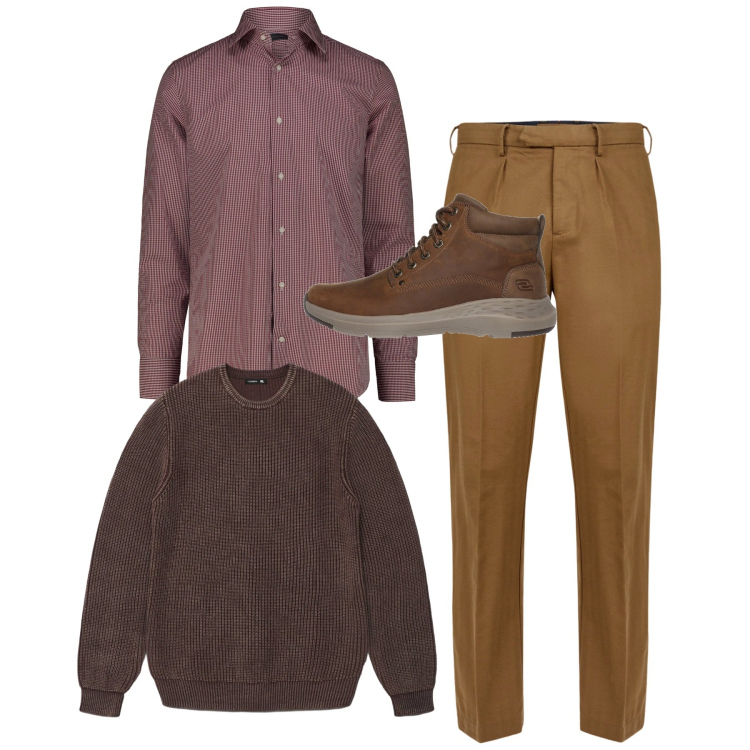 Outfit uomo - Fard. Stile Casual per Tutti i giorni. Abbinamento con maglieria, stivali e stivaletti, pantaloni, camicie.