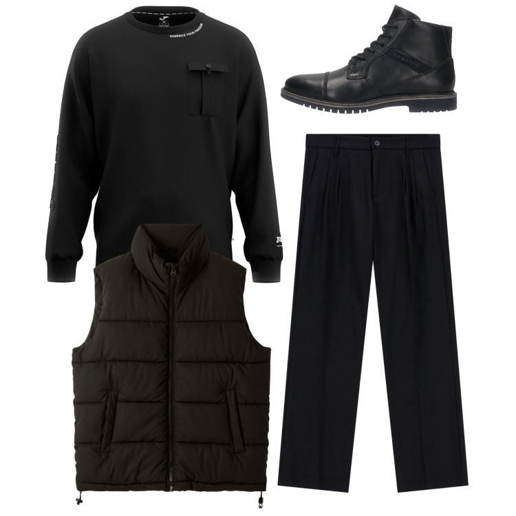 Outfit uomo - Urban mood. Stile Urban per Tutti i giorni. Abbinamento con piumini, pantaloni, anfibi, felpe.