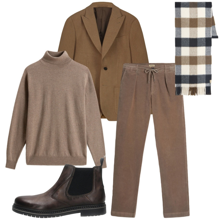 Outfit uomo - Total look #2282306. Stile Business/Elegante per Ufficio. Abbinamento con pantaloni, maglieria, sciarpe, stivali e stivaletti, giacche.