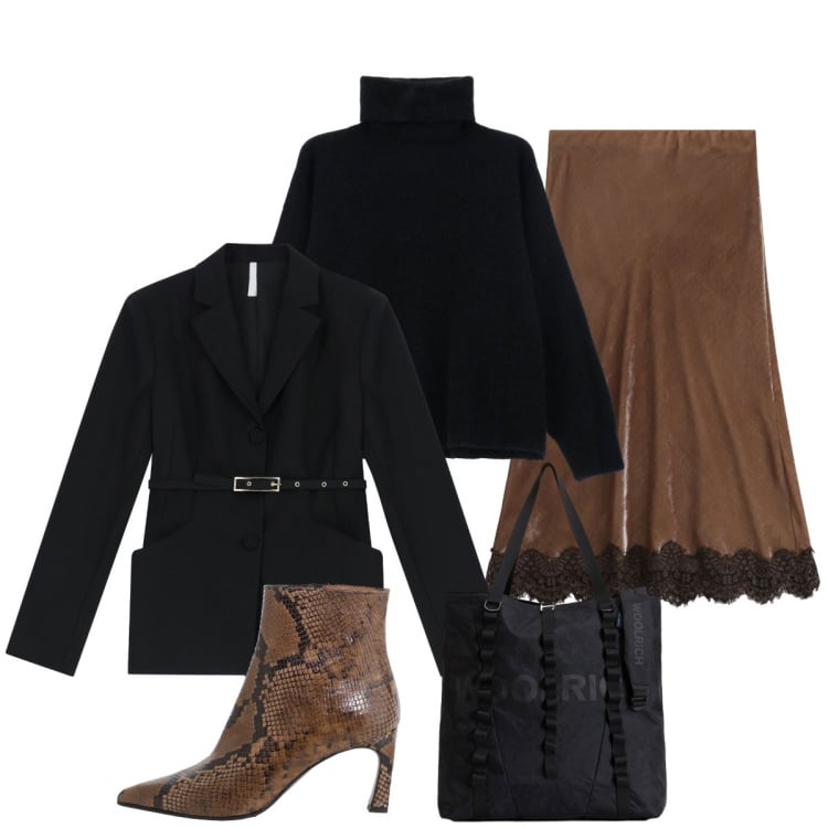 Outfit donna - In città. Stile Chic per Tutti i giorni. Abbinamento con blazer, maglieria, gonne lunghe, stivaletti, borse tote.