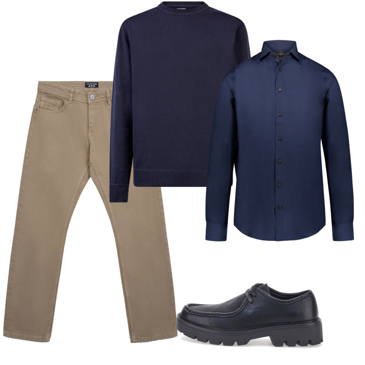 Outfit uomo - Novembre. Stile Casual per Tutti i giorni. Abbinamento con jeans, maglieria, camicie, scarpe stringate.