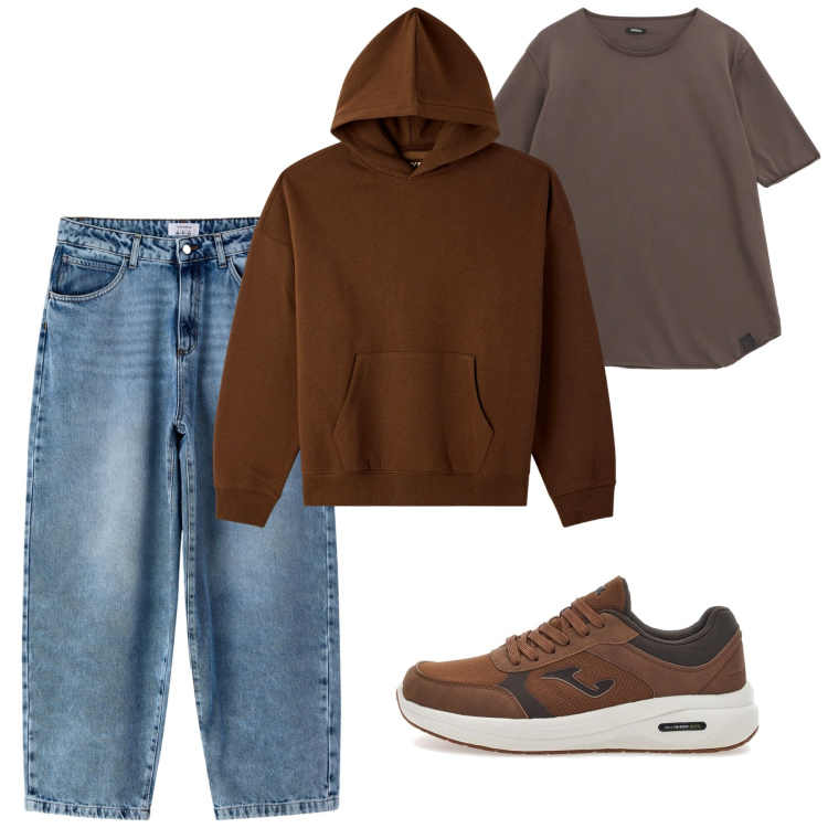 Outfit uomo - Cacao. Stile Casual per Tutti i giorni. Abbinamento con felpe con cappuccio, jeans, t-shirt, sneakers.