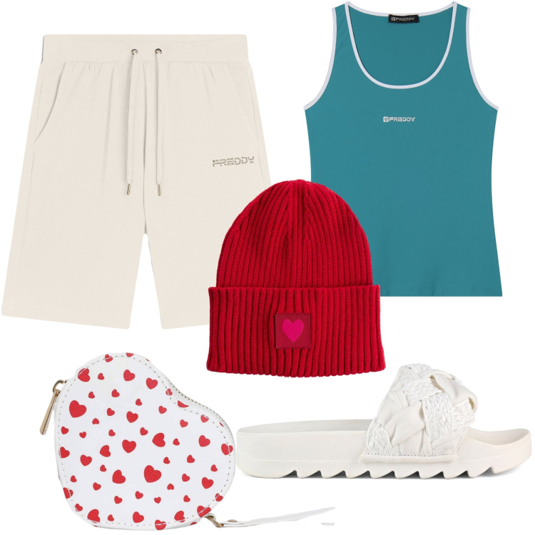 Outfit donna - With Freddy from my home with love. Stile Basic per Tutti i giorni. Abbinamento con berretti, portafogli, bermuda, canottiere, ciabatte.