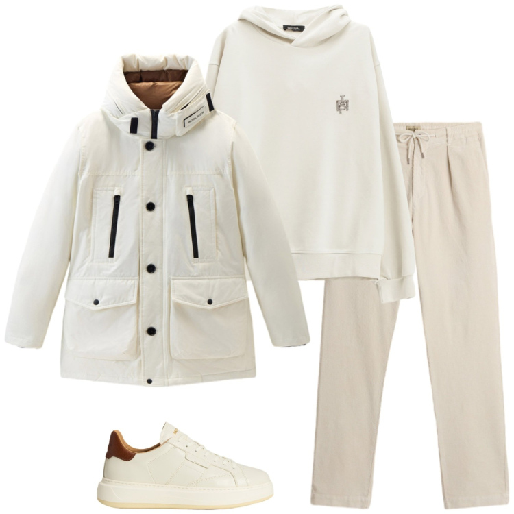 Outfit uomo - Morbido e caldo. Stile Casual per Tutti i giorni. Abbinamento con felpe con cappuccio, pantaloni, sneakers, parka.