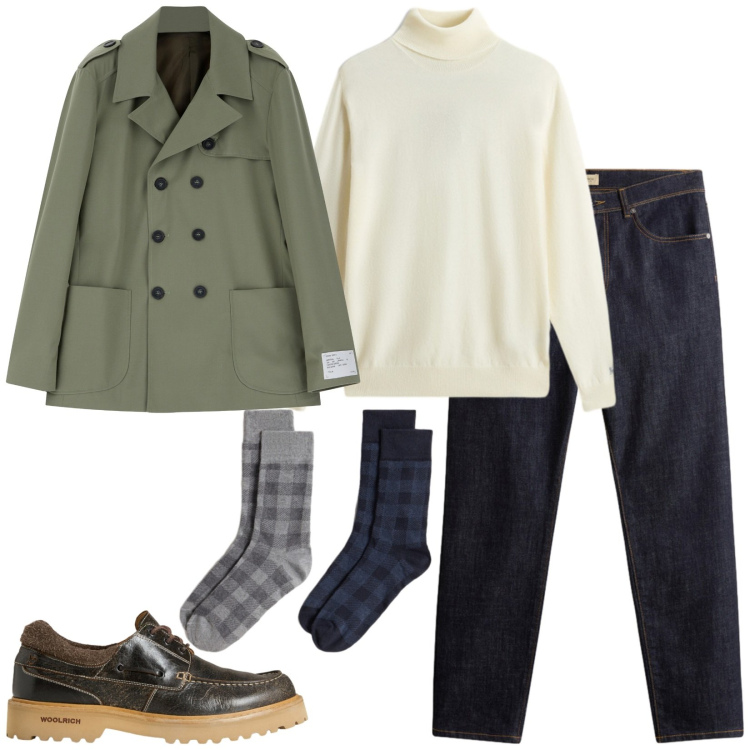 Outfit uomo - Total look #2282345. Stile Casual per Tutti i giorni. Abbinamento con giacche, pantaloni, maglieria, scarpe stringate, calzini.