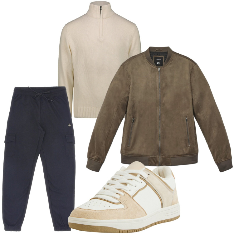 Outfit uomo - Gentiluomo casual. Stile Casual per Tutti i giorni. Abbinamento con sneakers, giacche, maglieria, pantaloni cargo.