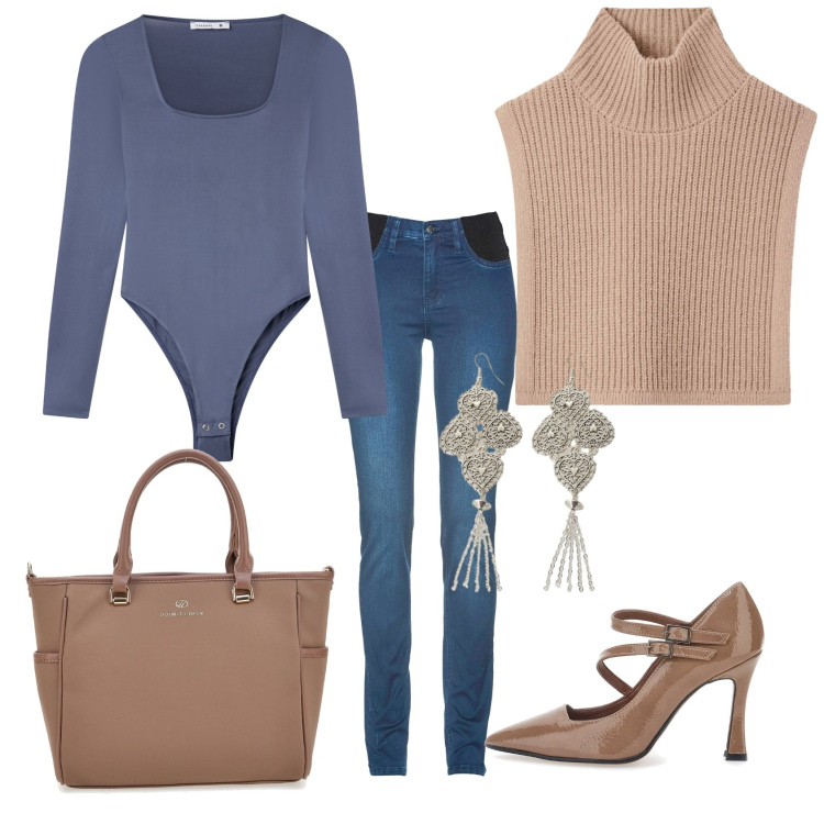 Outfit donna - Total look #2282360. Stile Chic per Serata fuori. Abbinamento con jeans skinny, cappotti, body, orecchini, décolleté, borse a tracolla.