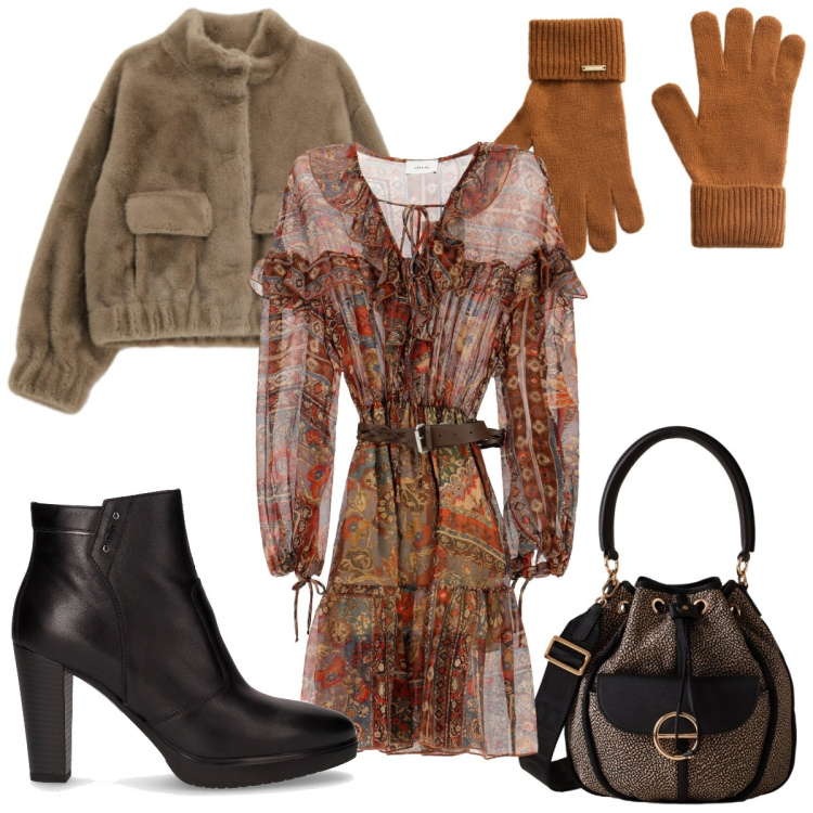 Outfit donna - A novembre con gli stivaletti: romantica. Stile Romantica per Tutti i giorni. Abbinamento con blazer, borse a secchiello, vestiti, guanti, stivaletti.